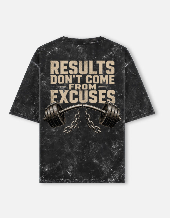 Black acid wash oversized gym t-shirt flatlay front view with dumbbell print
