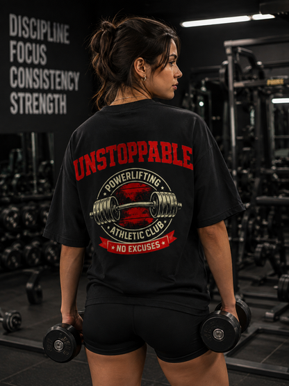 Unstoppable Powerlifting Gym T-Shirt Unisex Terry Oversized Tee