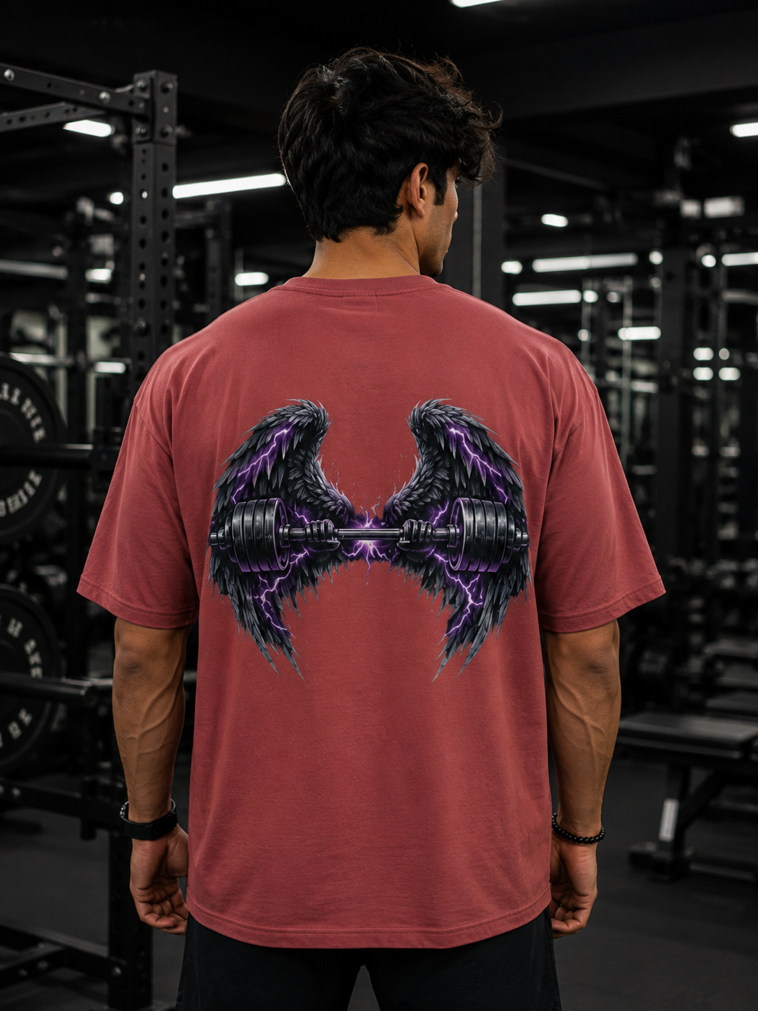 Wing Dumbbell Graphic Unisex Oversized Gym T-Shirt | Unimcoll