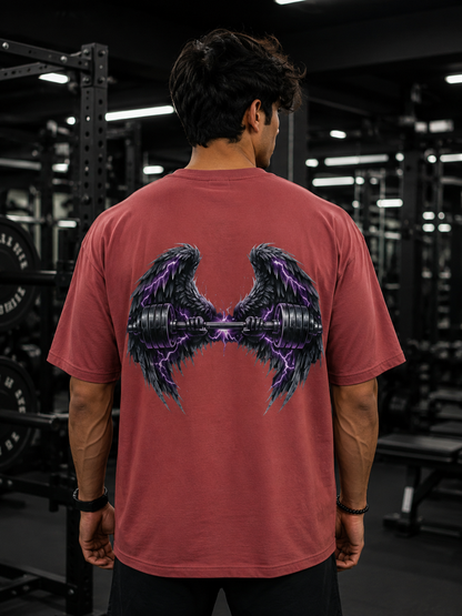 Wing Dumbbell Graphic Unisex Oversized Gym T-Shirt | Unimcoll