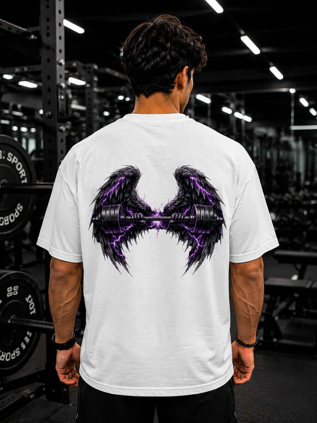 Wing Dumbbell Graphic Unisex Oversized Gym T-Shirt | Unimcoll