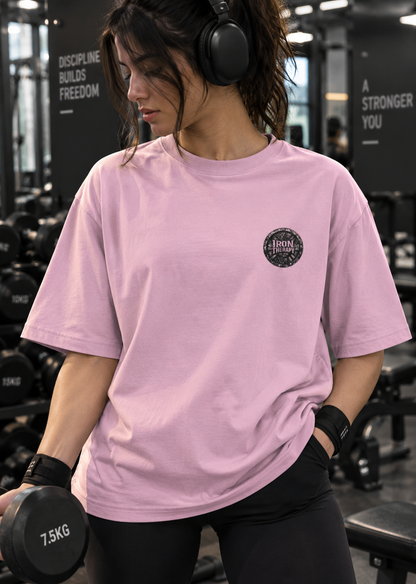 Pink Iron Therapy oversized gym T-shirt with front chest print