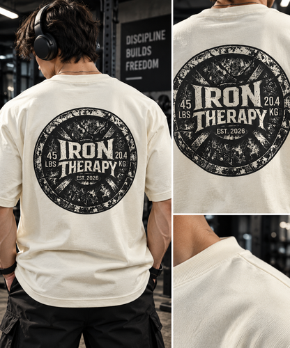 Off white Iron Therapy oversized T-shirt front and back print close-up