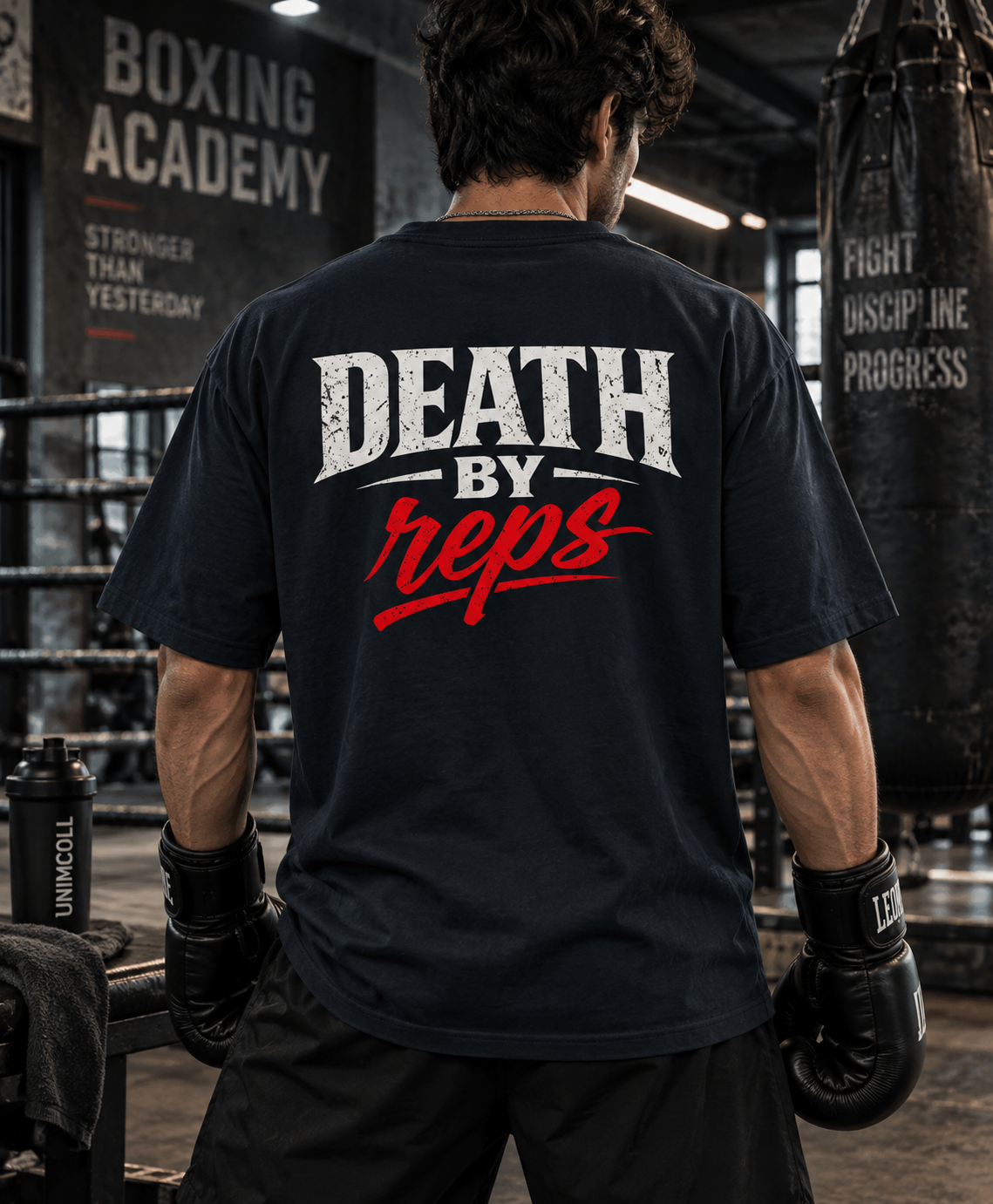 Death By Reps navy blue oversized pump cover front skull print close-up