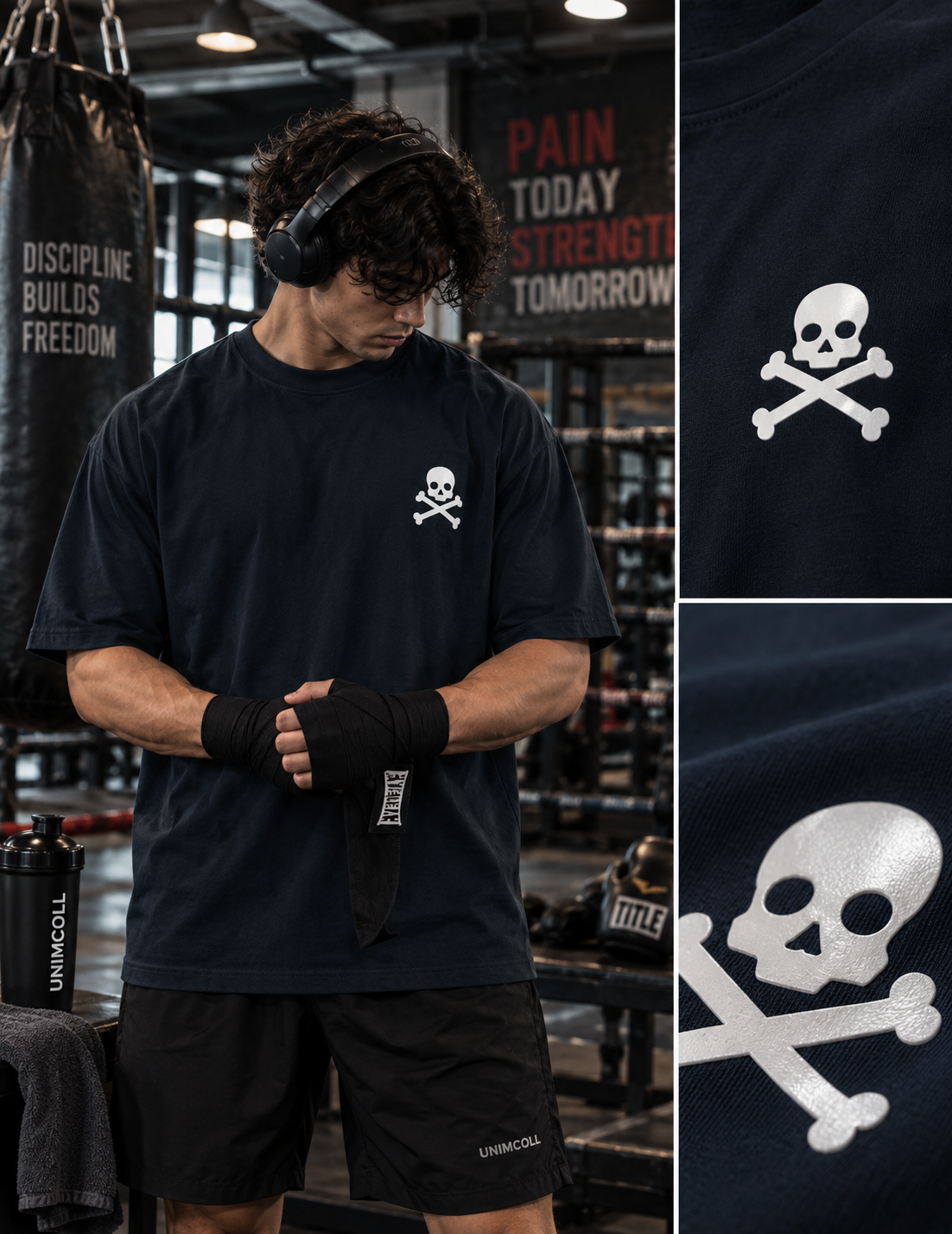 Death By Reps black oversized pump cover front skull print close-up