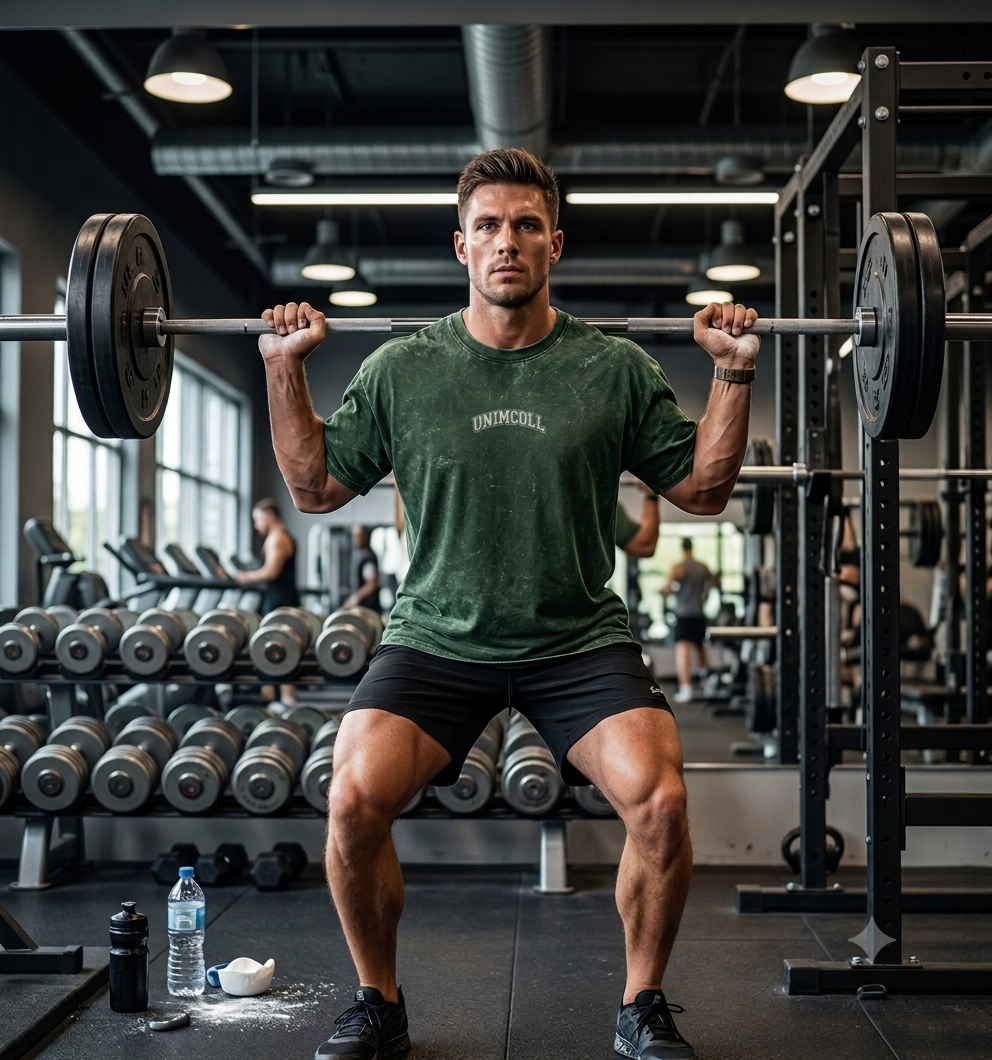 Vintage green oversized gym t-shirt for men front view UniMcoll