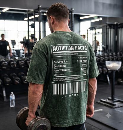 Nutrition Facts" Acid Wash Oversized Gym T-Shirt