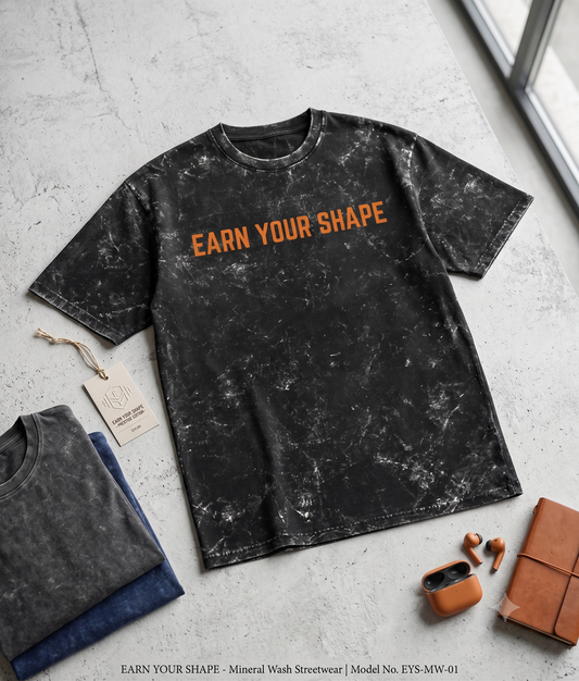 Lifting Squad Unisex Acid Wash Oversized T-Shirt Front View Earn Your Shape Chest Print