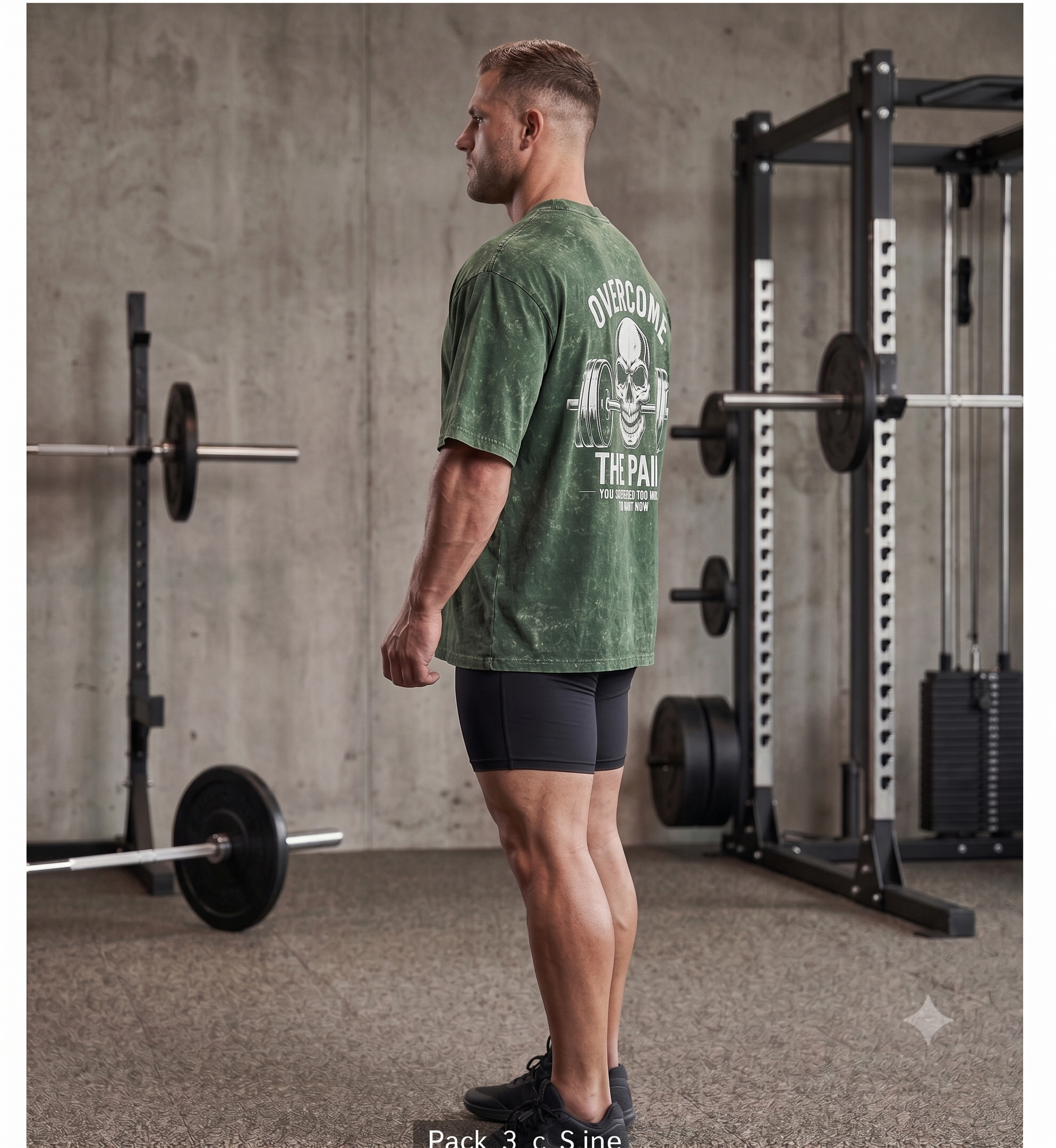 Overcome The Pain skull back print on green acid wash oversized tee