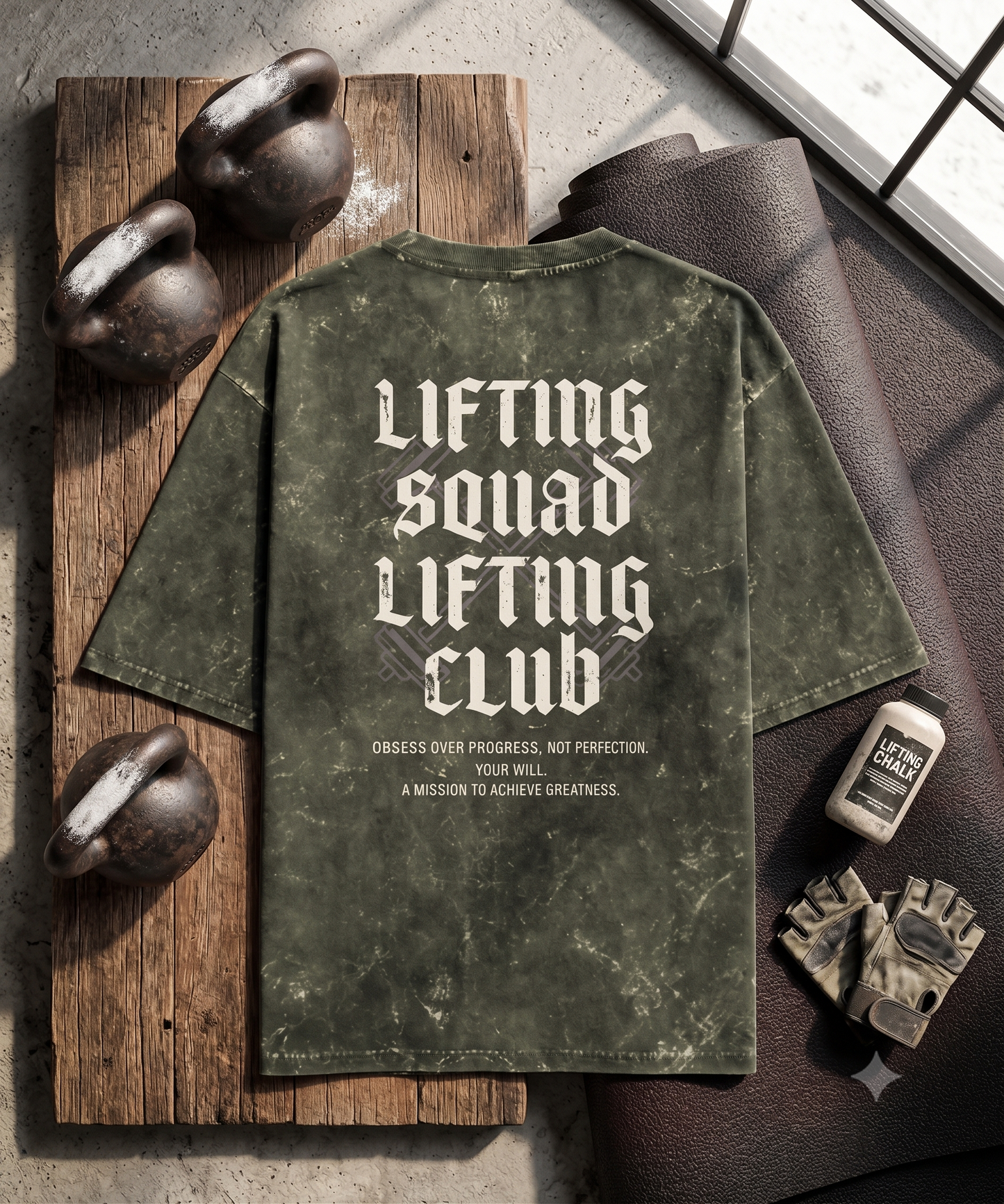 Lifting Squad Black Vintage Acid Wash Heavyweight Gym Oversized T-Shirt