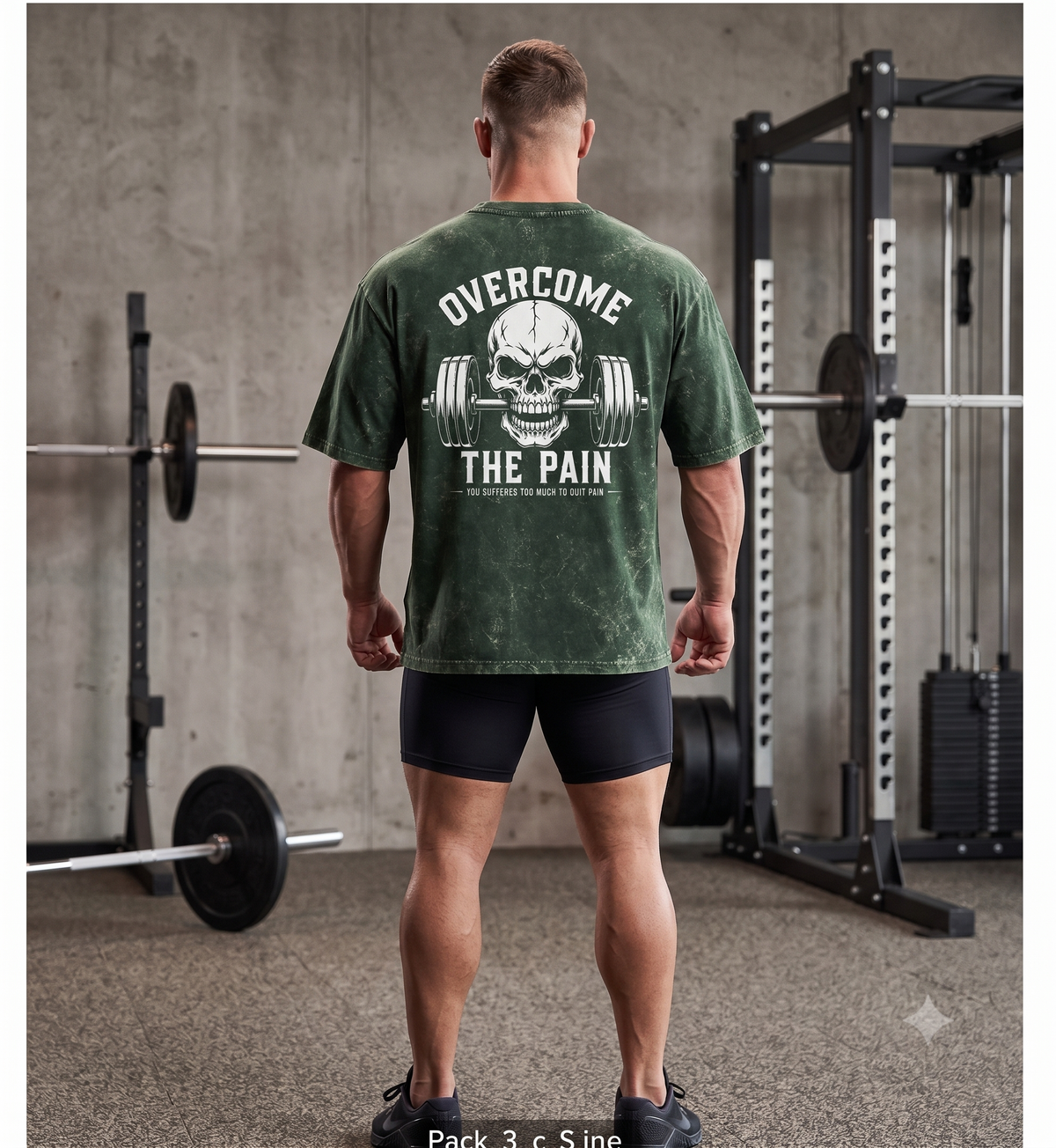 Overcome The Pain skull back print on green acid wash oversized tee