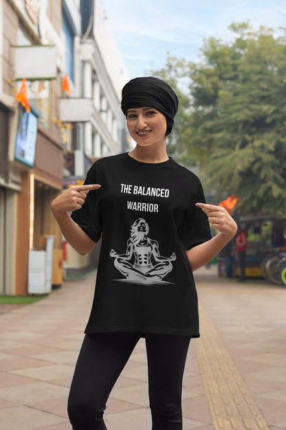 The Balanced Warrior" Navy Blue T-Shirt - Premium Cotton Graphic Tee for Women