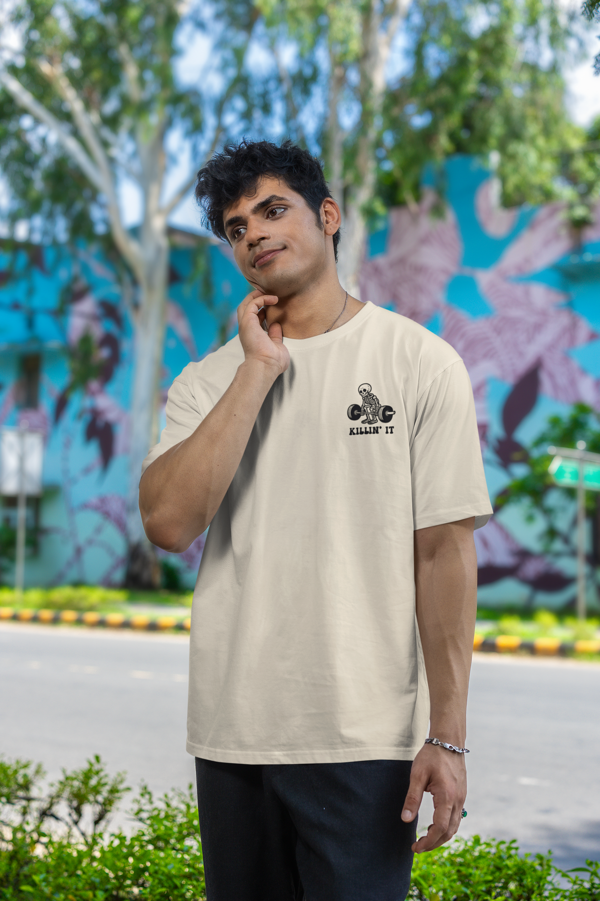 Killin' It Skeleton Gym Oversized T-Shirt Unisex Tee
