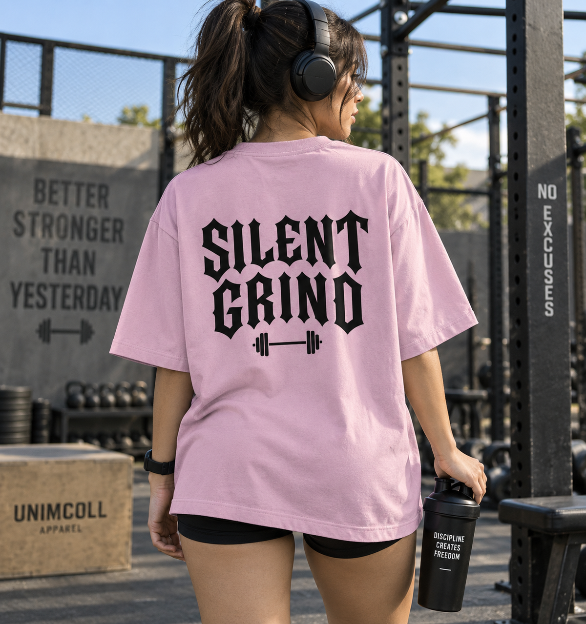 Silent Grind pink oversized T-shirt bold back print