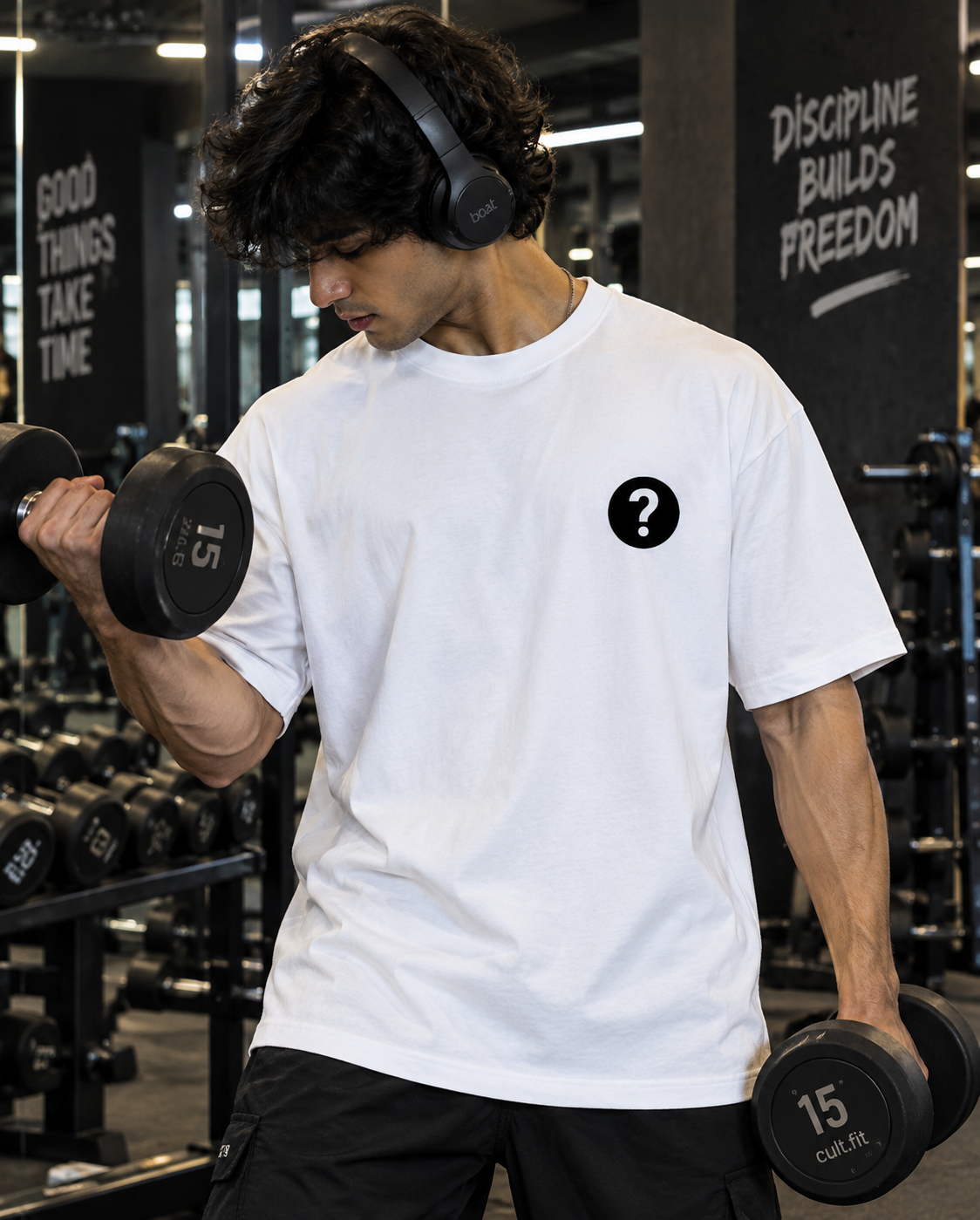 White oversized gym pump cover with But Did You Die back graphic