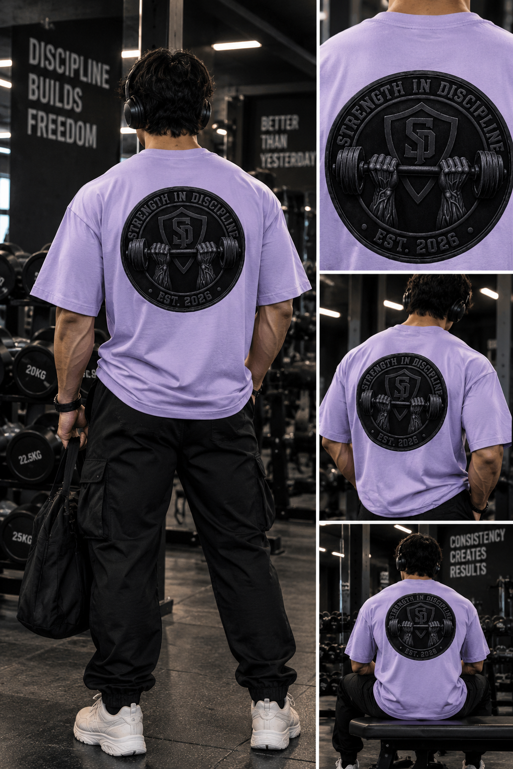 Strength in Discipline gym t-shirt black graphic back print close-up