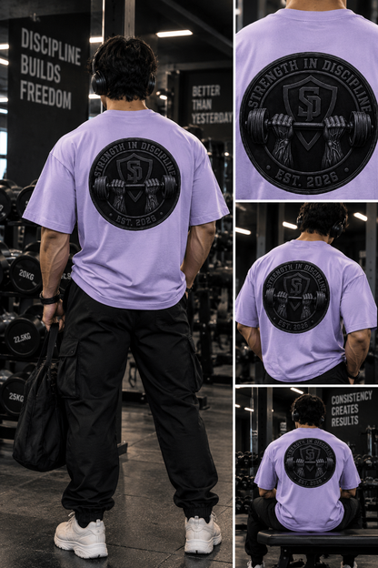 Strength in Discipline gym t-shirt black graphic back print close-up