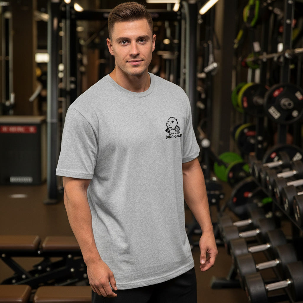 Grey Dino-Sore oversized T-shirt small chest graphic front view