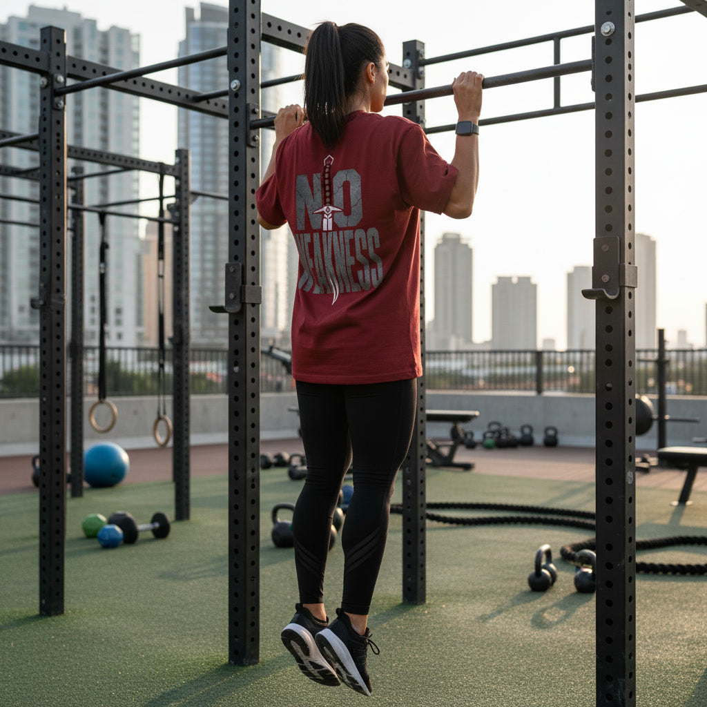 No Weakness unisex workout t-shirt back design
