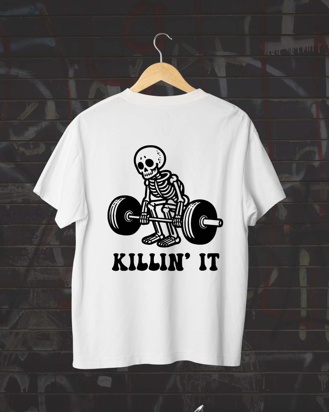 Unisex skeleton deadlift graphic oversized tee