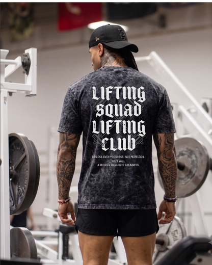 Lifting Squad Unisex Heavyweight Acid Wash T-Shirt Back Gothic Graphic Print