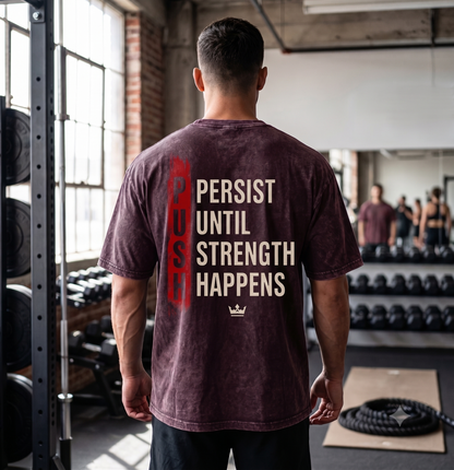 PUSH Persist Maroon Acid Wash Oversized Gym Pump Cover Back View