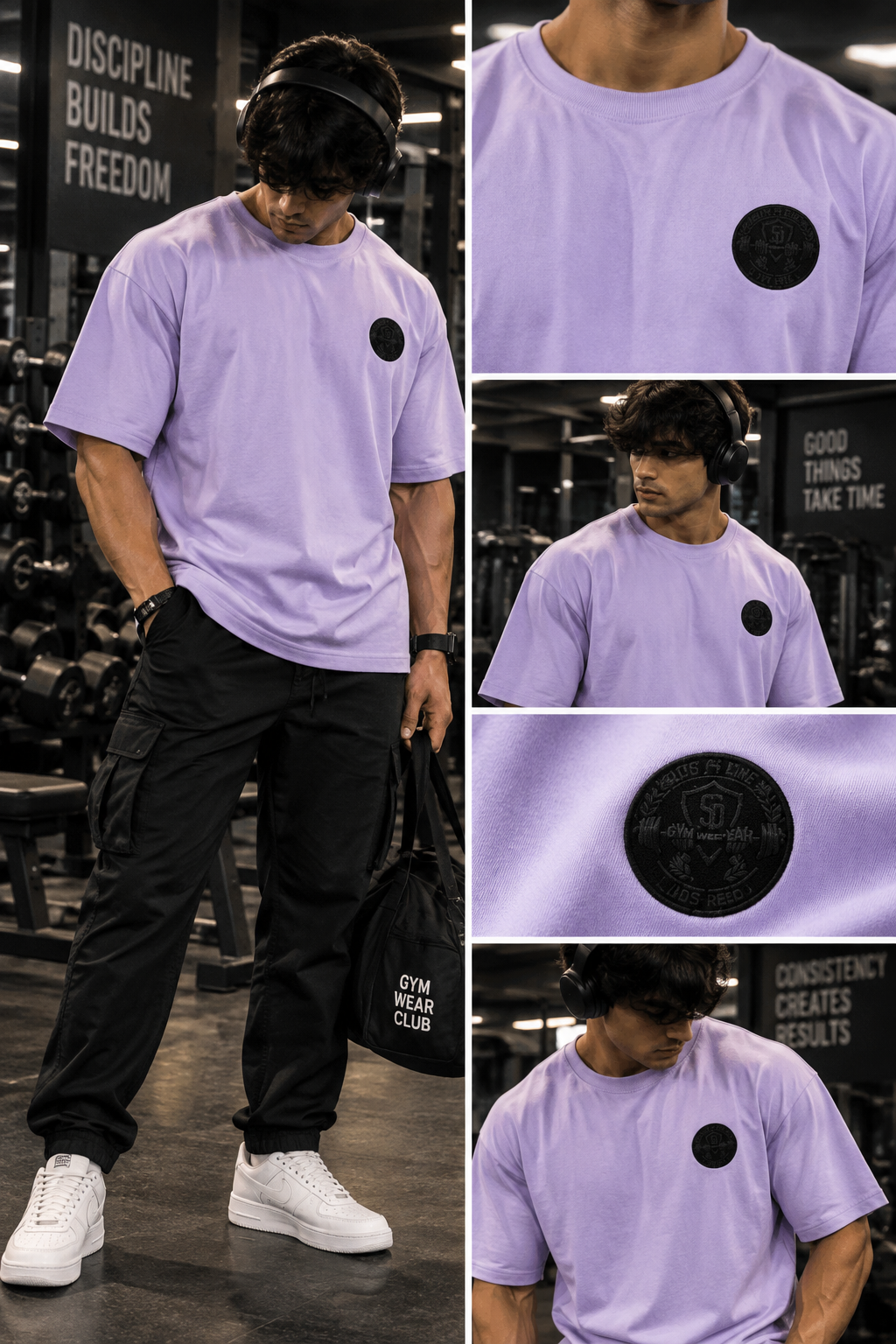 Strength in Discipline purple oversized gym pump cover t-shirt