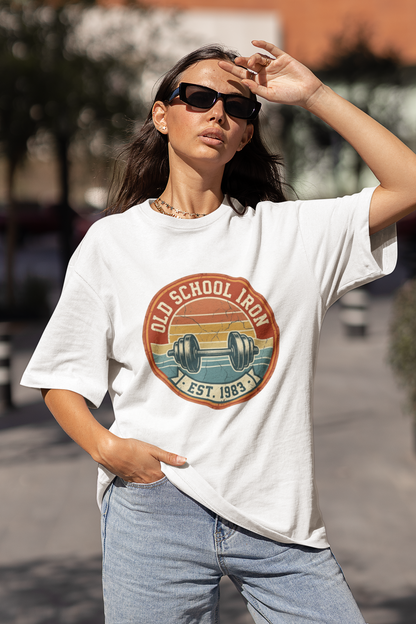 Unisex Oversized Gym T-Shirt - "Old School Iron" Vintage Graphic Tee
