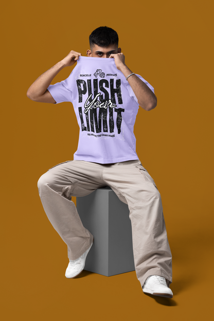 Push Your Limit oversized lavender gym t-shirt front graphic print