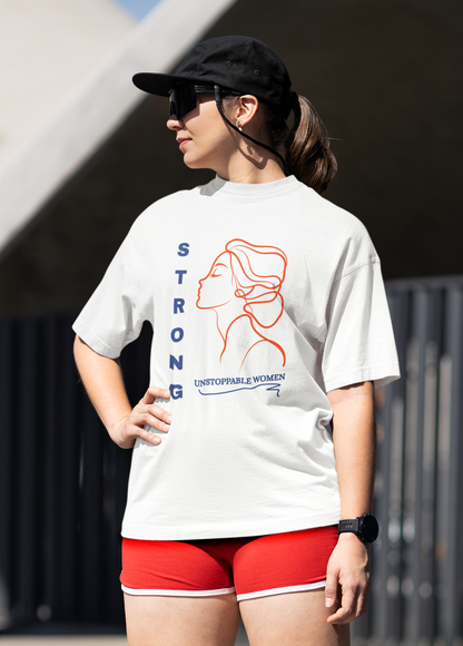 Strong & Unstoppable Women's Oversized Tee | Premium Gym Pump Cover