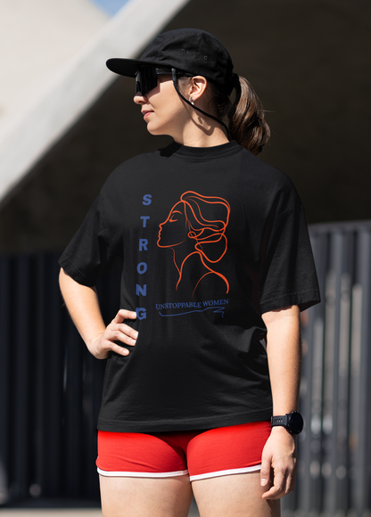 Strong & Unstoppable Women's Oversized Tee | Premium Gym Pump Cover