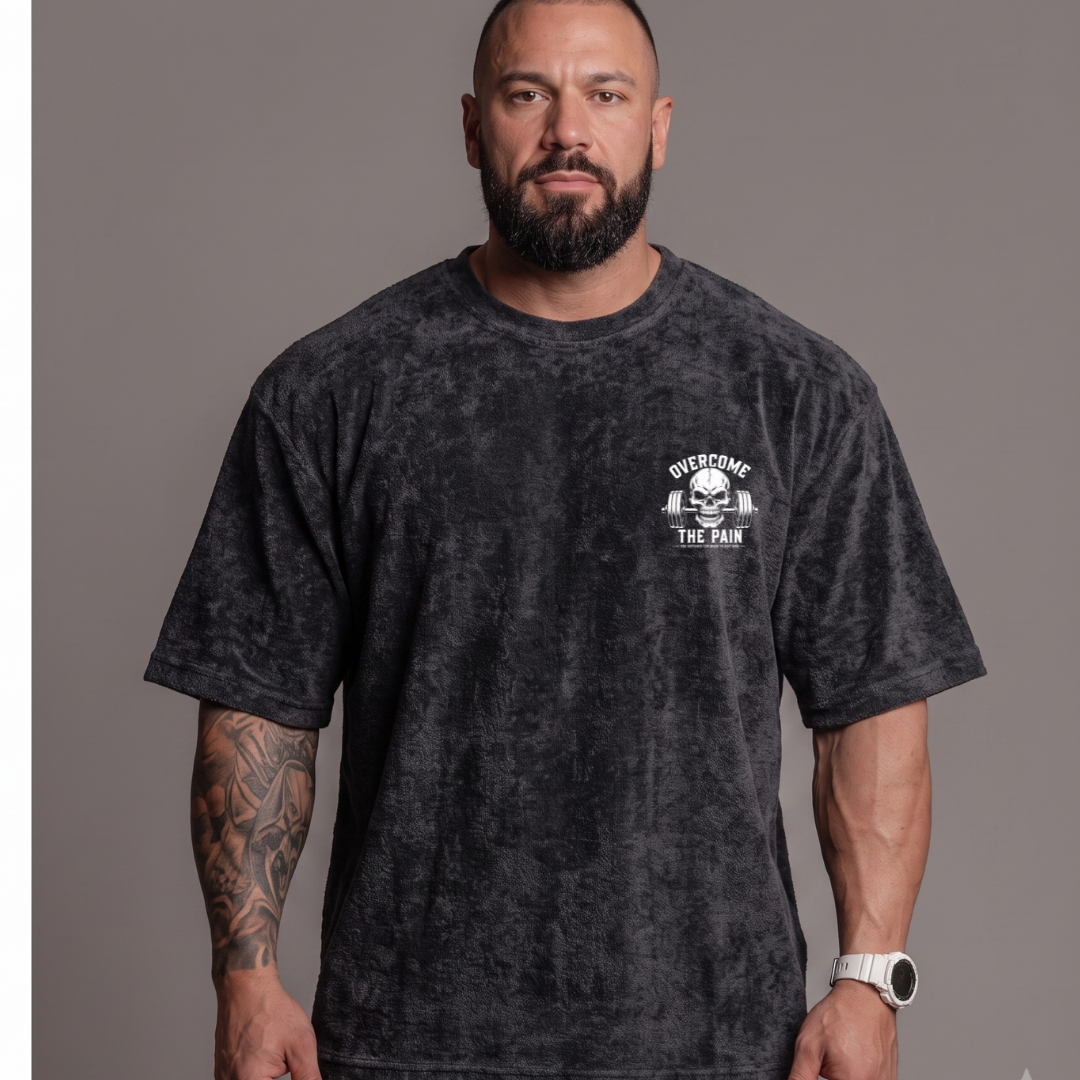 Blue and Black mineral wash gym shirt front chest logo view