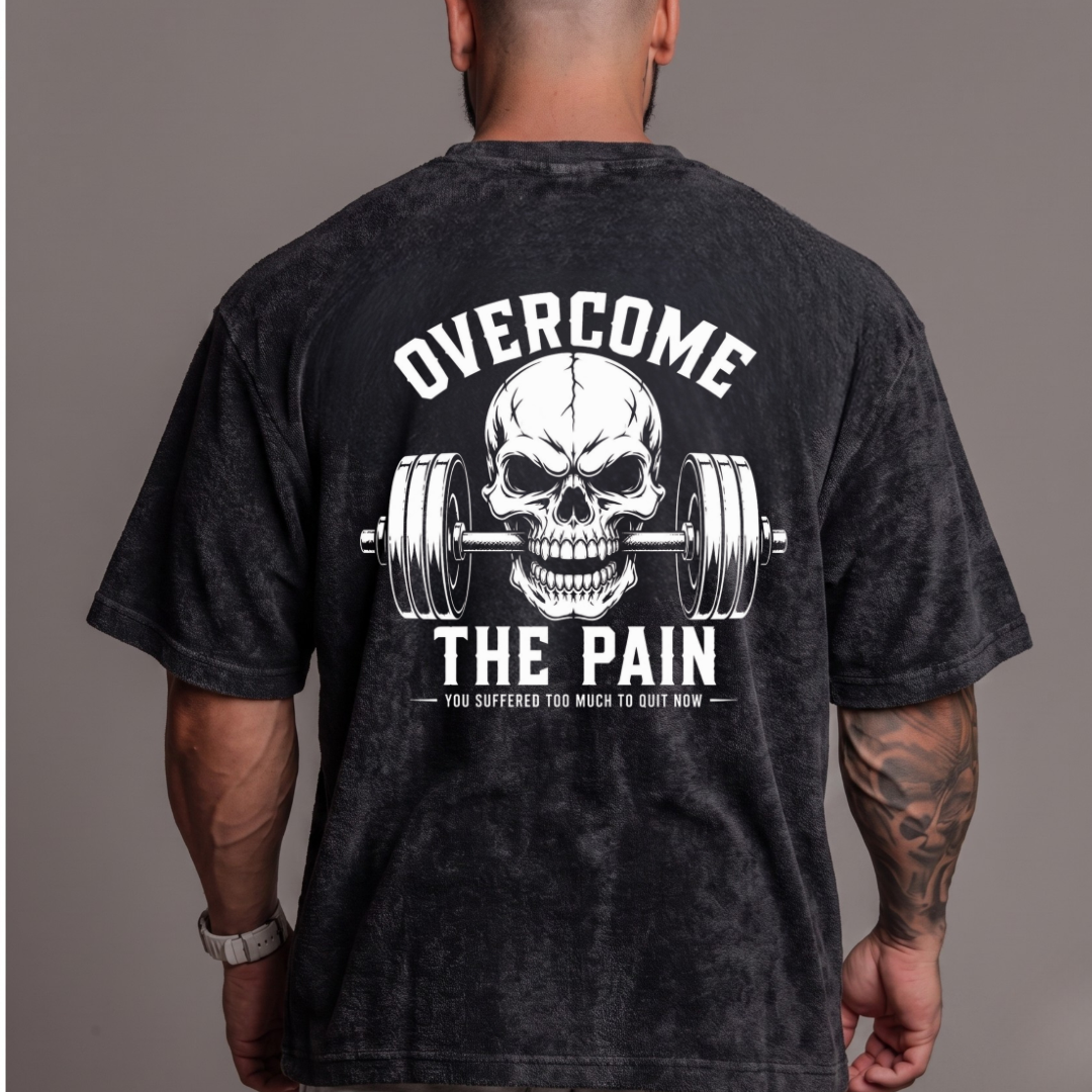 Blue and Black acid wash skull graphic oversized tee back view