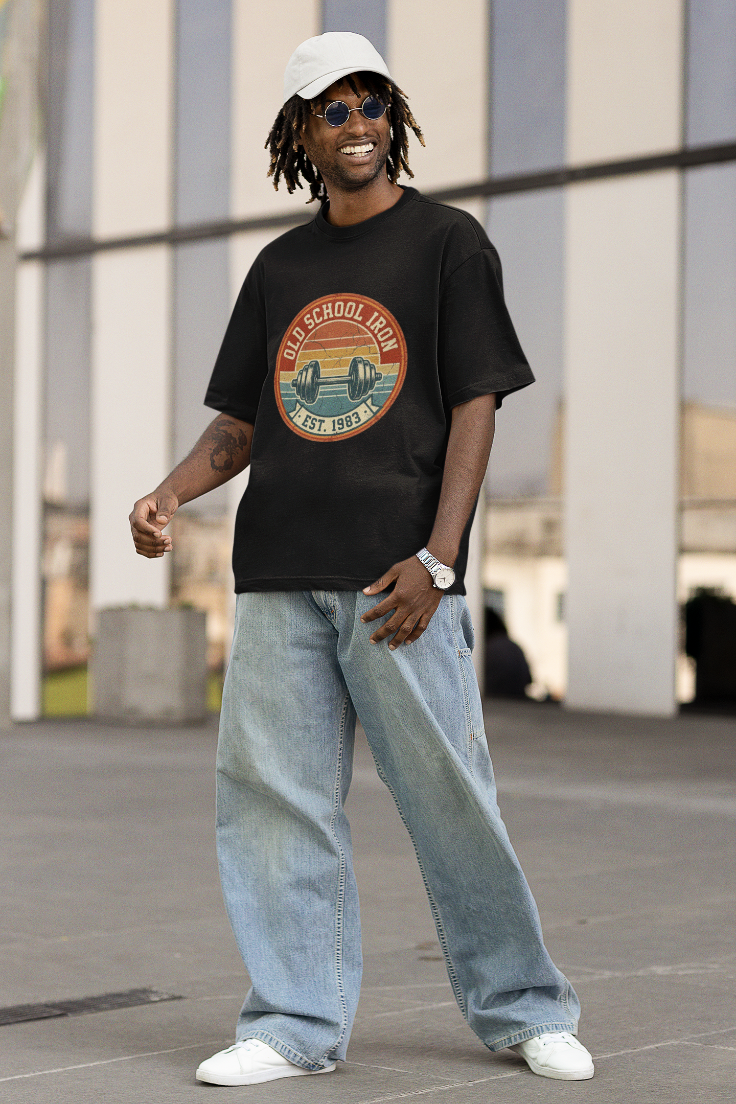 Unisex Oversized Gym T-Shirt - "Old School Iron" Vintage Graphic Tee