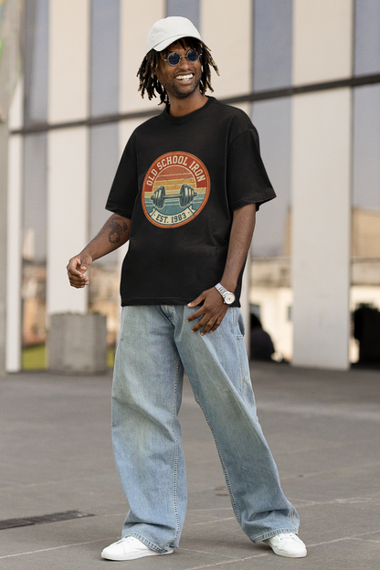 Unisex Oversized Gym T-Shirt - "Old School Iron" Vintage Graphic Tee