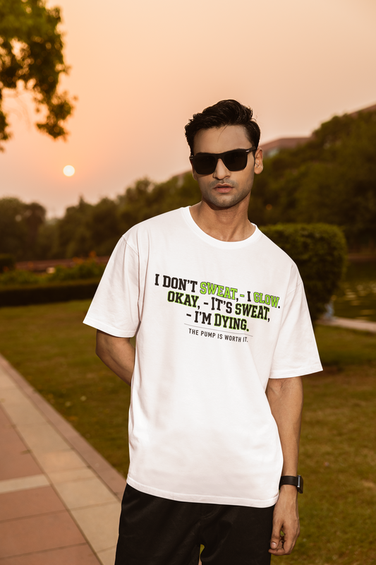 Funny Gym Oversized T-Shirt - "I Don't Sweat, I Glow" Lavendar Tee