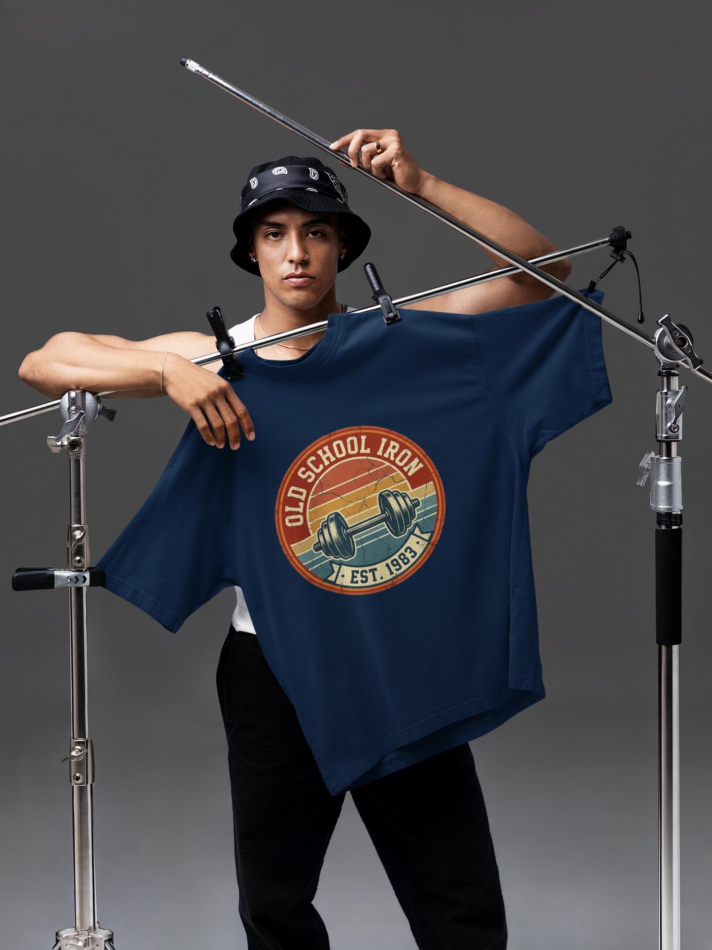 Unisex Oversized Gym T-Shirt - "Old School Iron" Vintage Graphic Tee