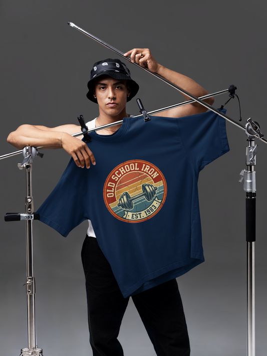 Unisex Oversized Gym T-Shirt - "Old School Iron" Vintage Graphic Tee