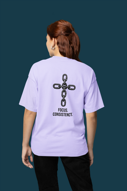 Focus Consistency lavender oversized graphic tee back view