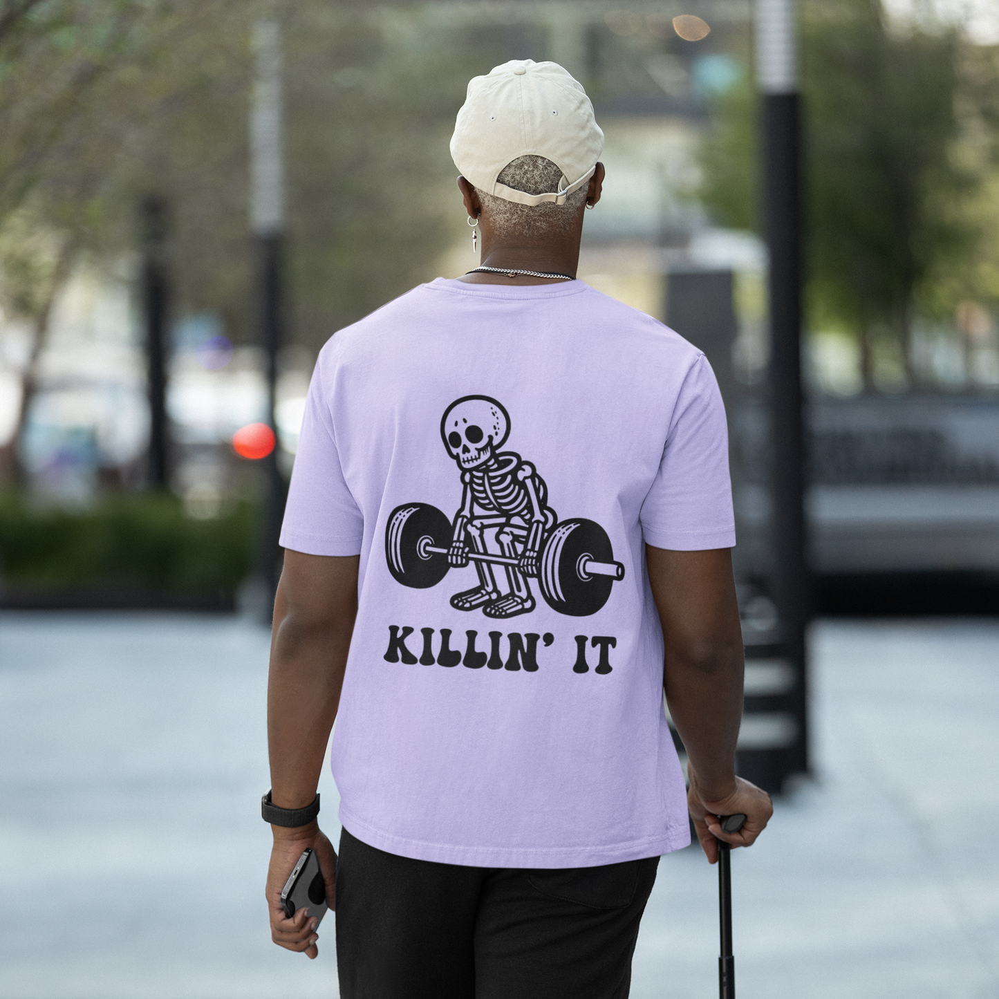Killin' It skeleton gym oversized t-shirt back graphic design