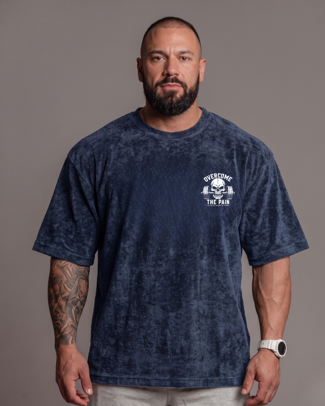Blue and Black mineral wash gym shirt front chest logo view
