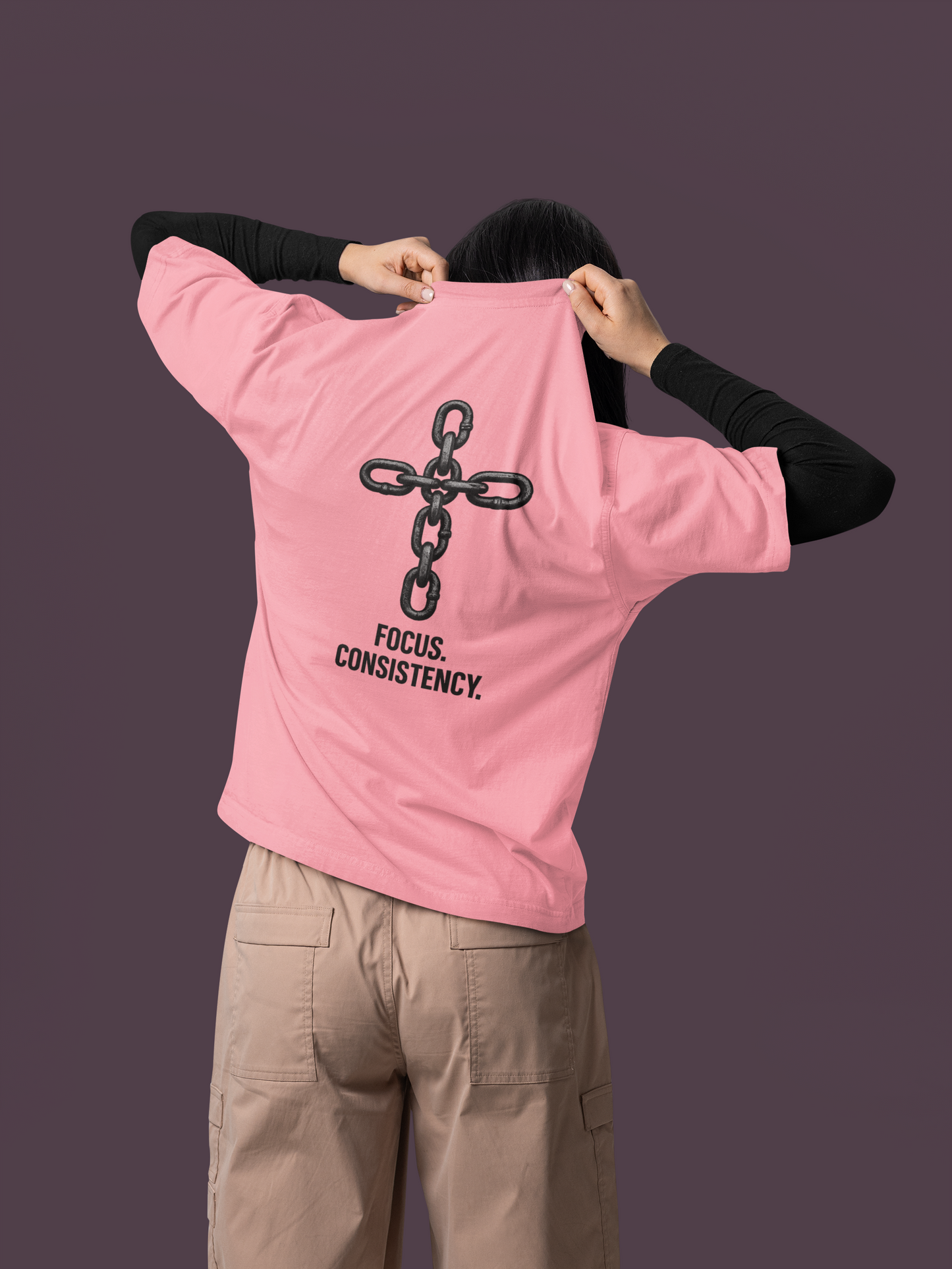 Focus Consistency pink oversized graphic tee back view