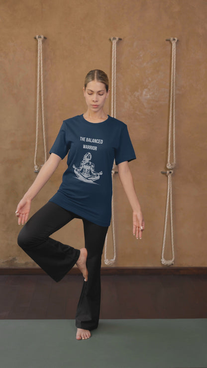 The Balanced Warrior" Navy Blue T-Shirt - Premium Cotton Graphic Tee for Women