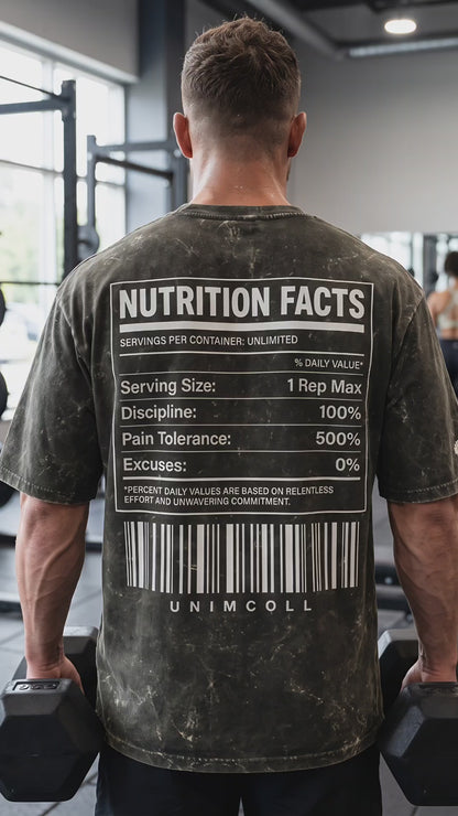 Nutrition Facts" Acid Wash Oversized Gym T-Shirt