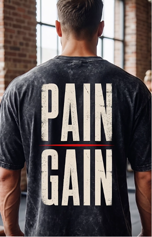 Pain Gain Unisex Acid Wash Oversized T-Shirt