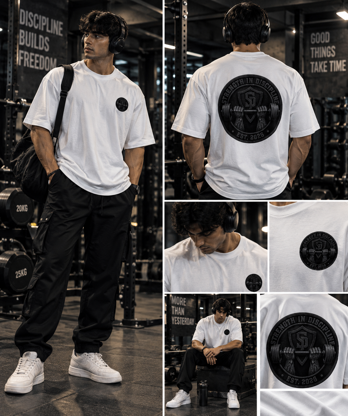 Men's Strength in Discipline oversized pump cover gym t-shirt