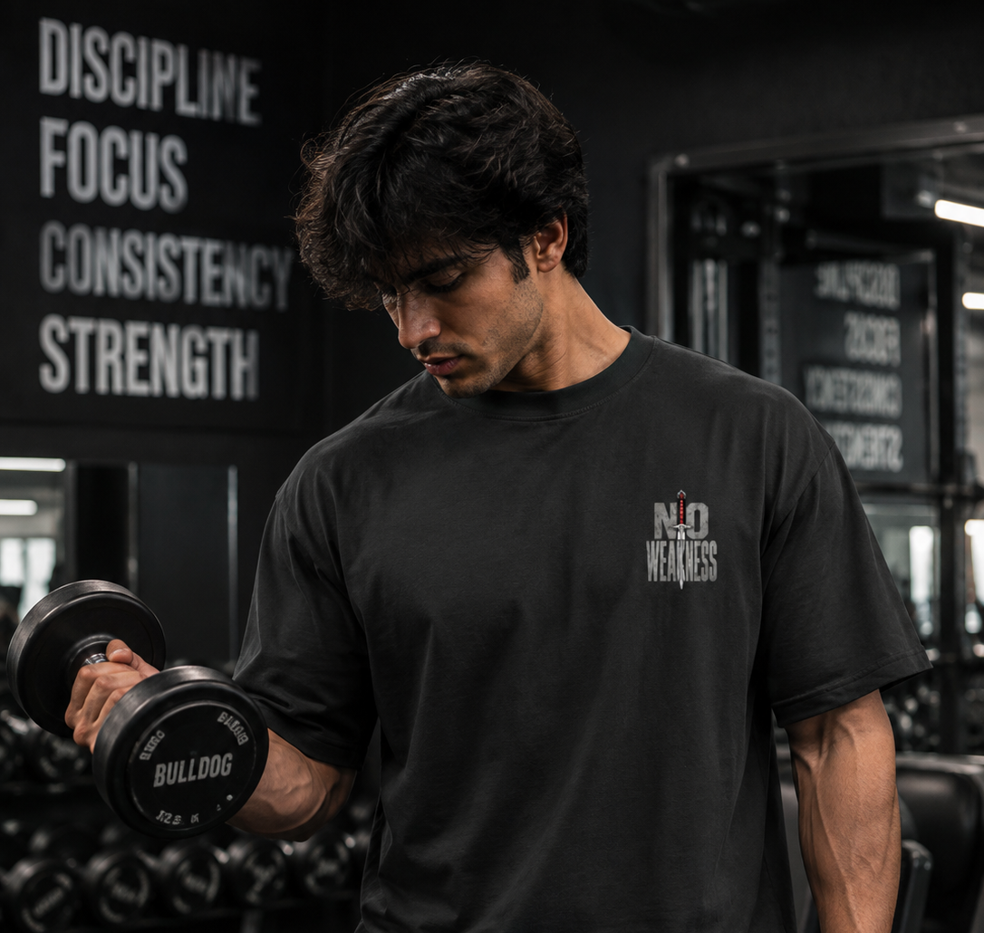 No Weakness unisex gym t-shirt front logo