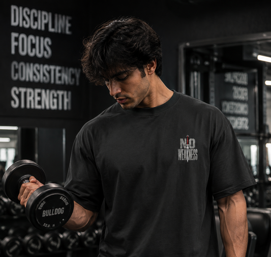 No Weakness unisex gym t-shirt front logo