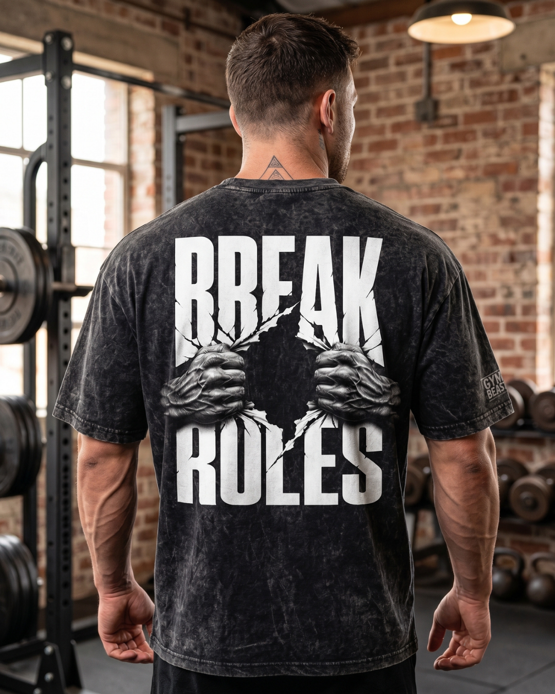 Black acid wash pump cover t-shirt with Break Rules rip print