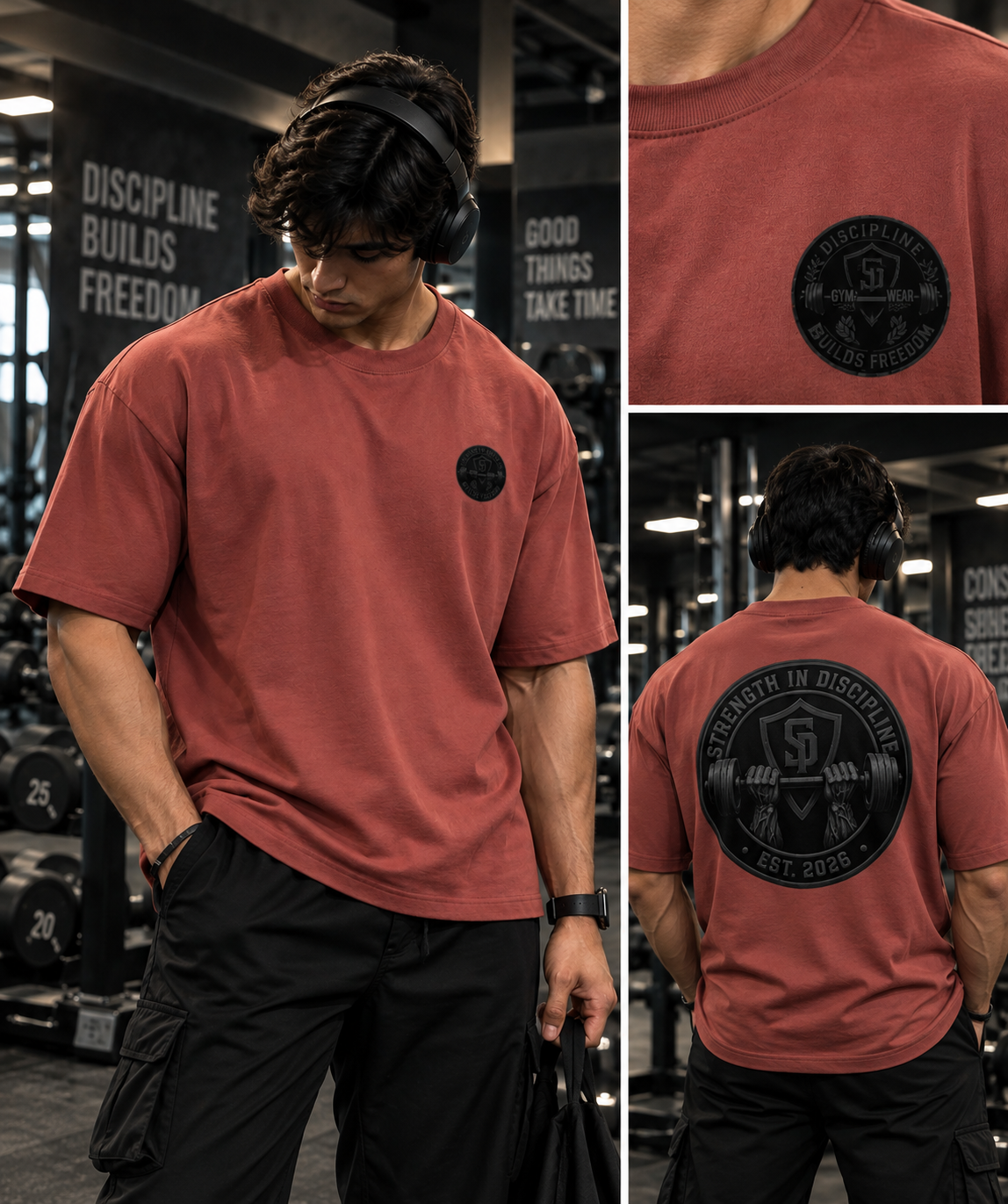 Strength in Discipline rust oversized gym streetwear t-shirt